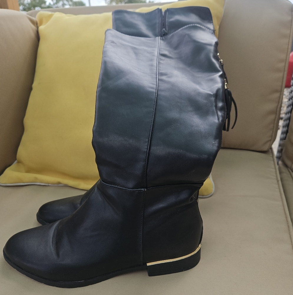 Black Leather Knee-High Boots NWT